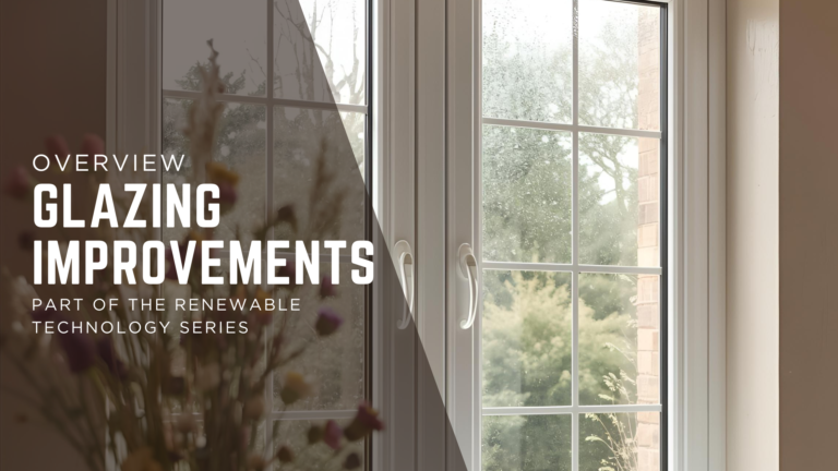 Double-glazed window with white frame, highlighting energy-efficient glazing improvements.