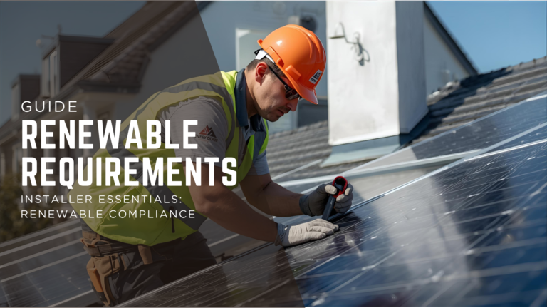 Installer in safety gear fitting solar panels on a residential roof, representing compliance and professional standards in renewable energy.